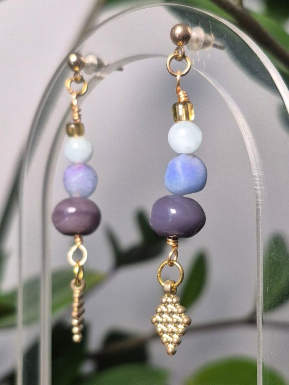 Green Moonstone and Quartz Stone Earrings